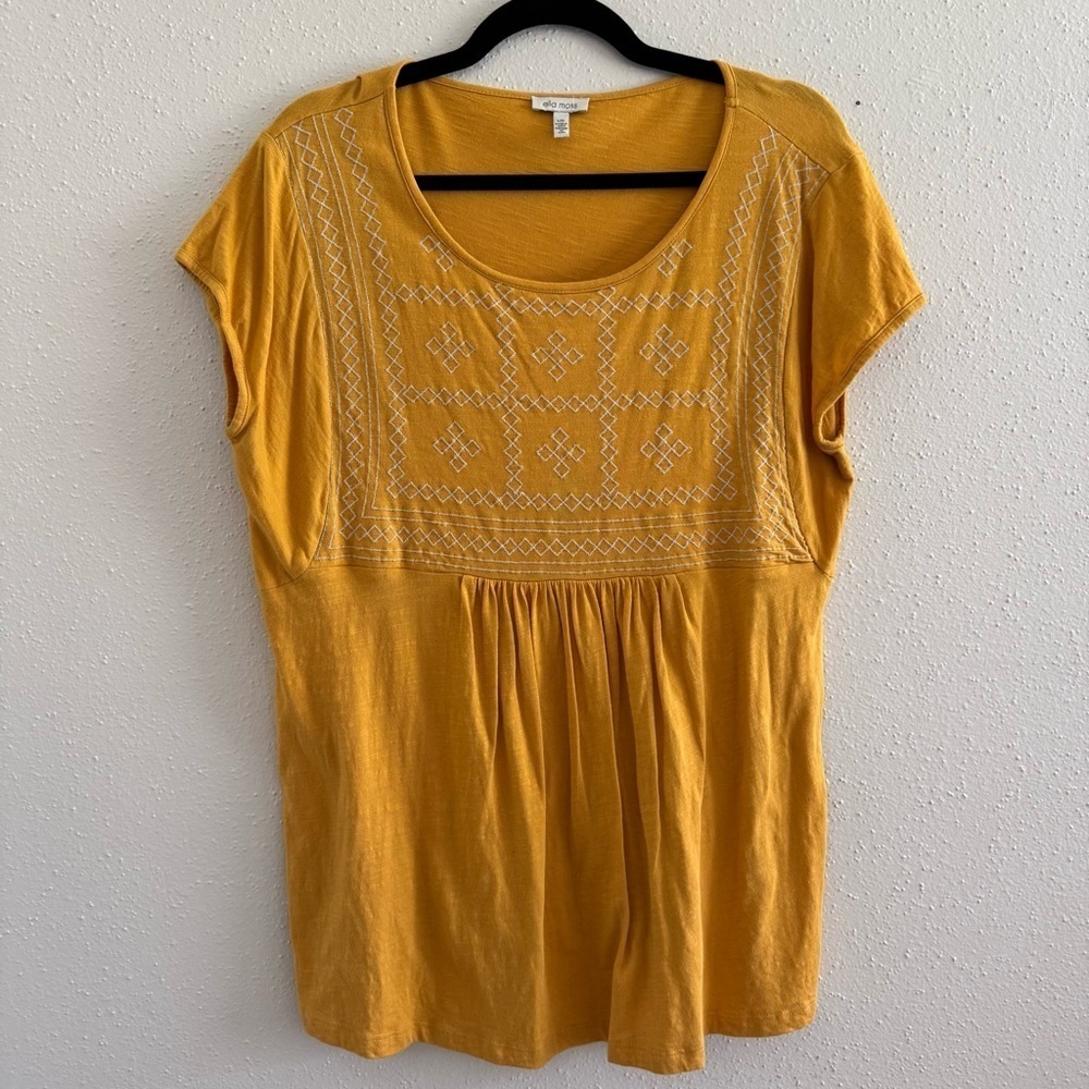 Ella Moss Mustard Yellow Embroidered Boho Tunic Dress - Size Large - Picture 2 of 6